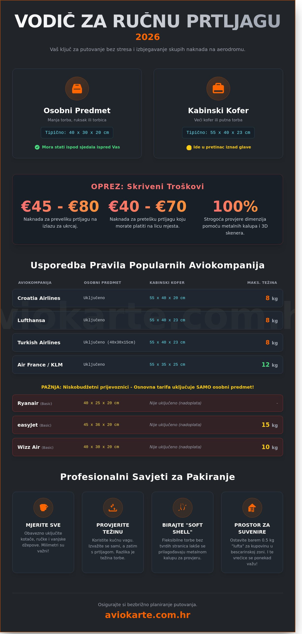 Ručna prtljaga dimenzije i težina